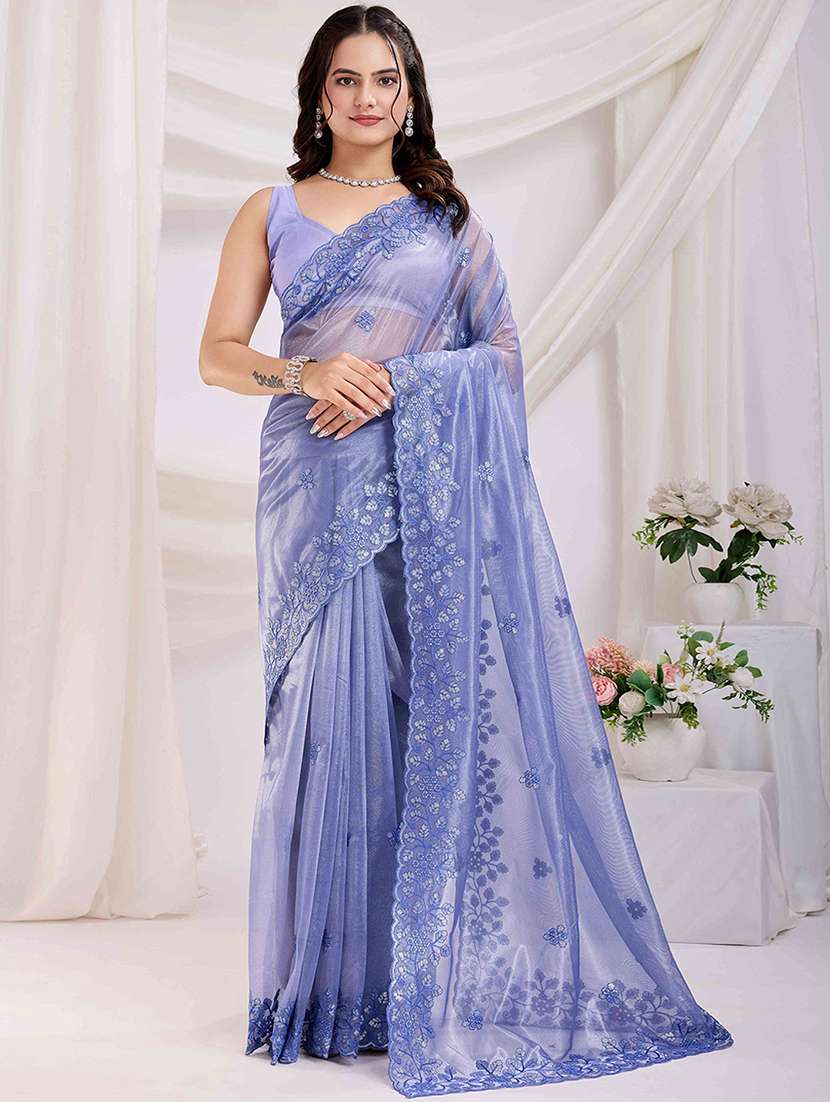 women solid with work embroidered saree with blouse