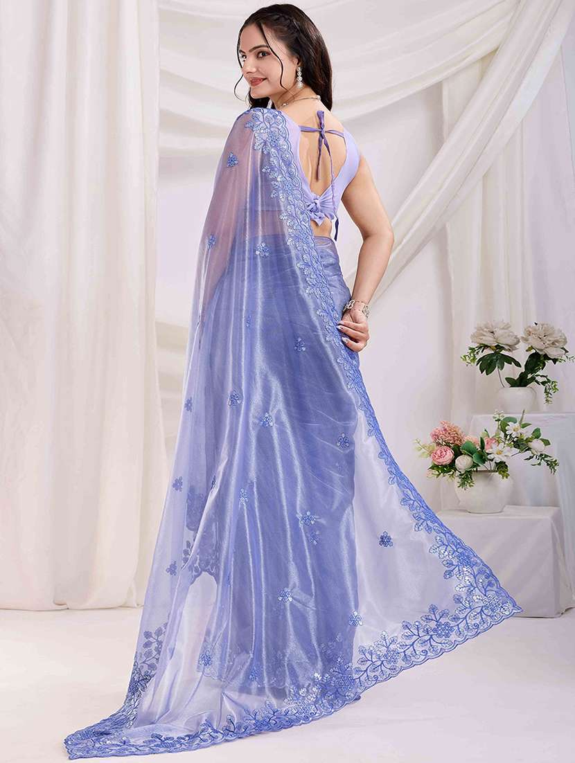 women solid with work embroidered saree with blouse - 21916224 - Standard Image - 2
