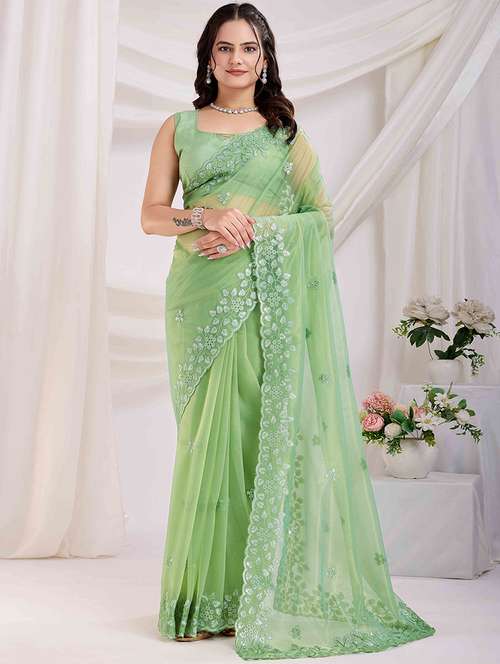 women solid with work embroidered saree with blouse - 21916225 -  Standard Image - 0