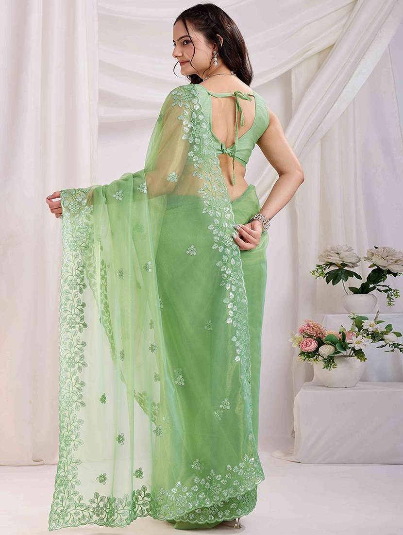 women solid with work embroidered saree with blouse - 21916225 -  Standard Image - 2