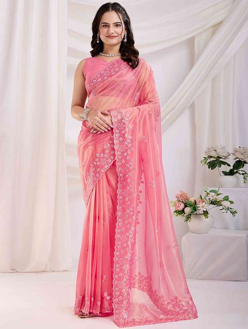 women solid with work embroidered saree with blouse - 21916226 -  Standard Image - 0