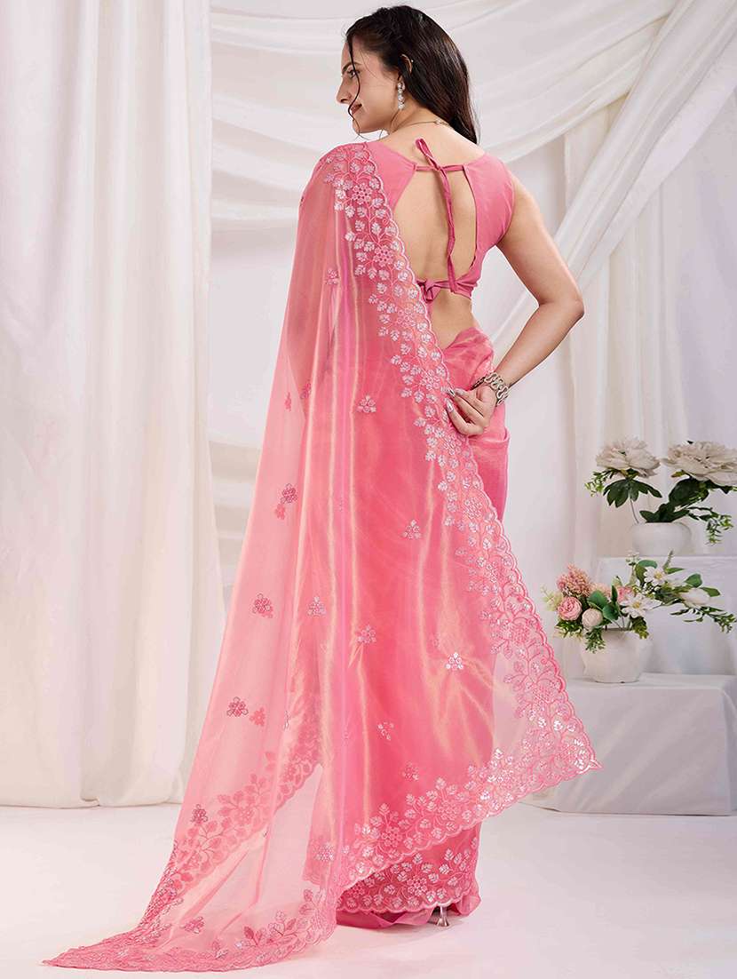 women solid with work embroidered saree with blouse - 21916226 - Standard Image - 2