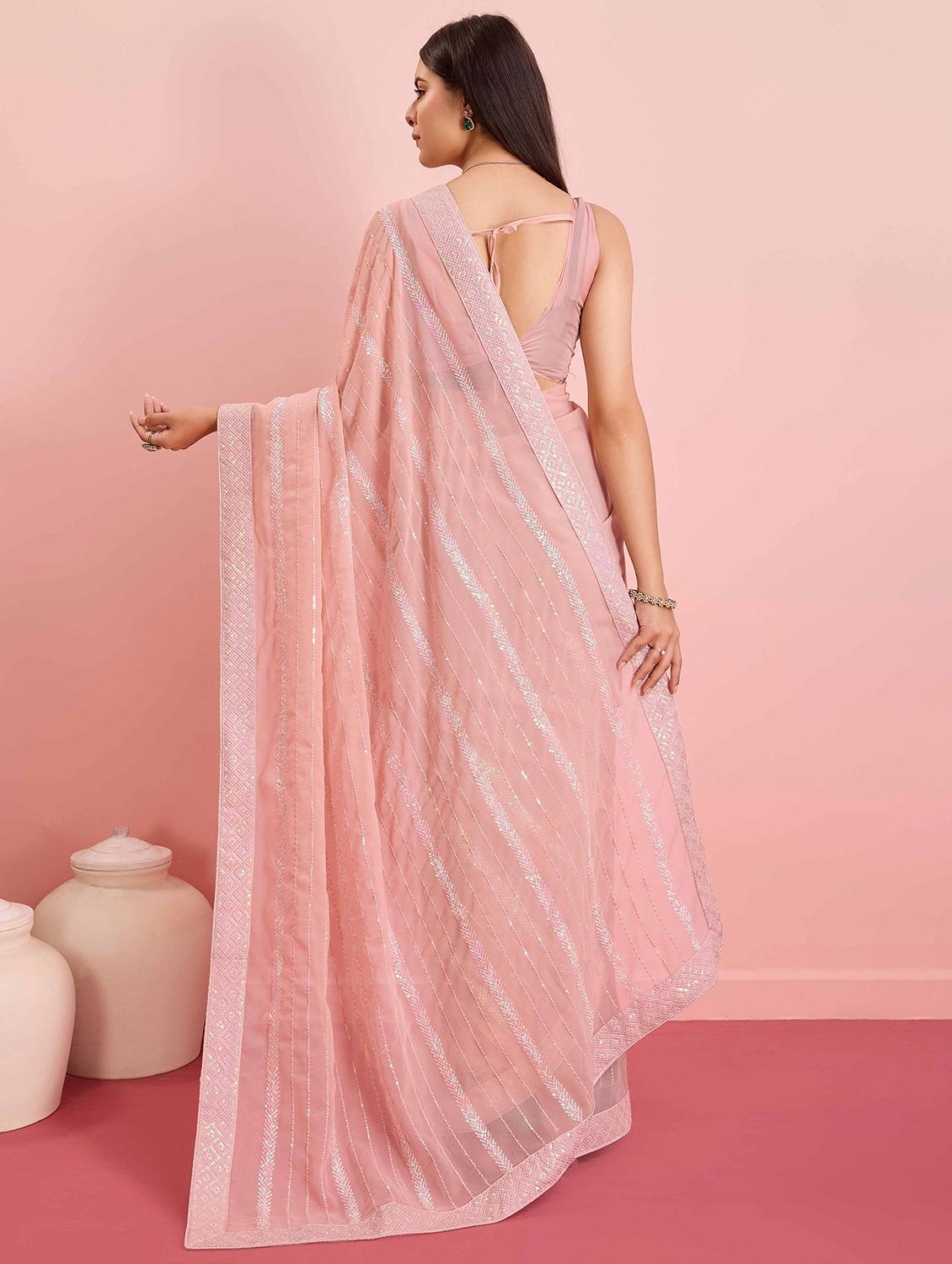 women solid with work embellished saree with blouse - 21916234 - Standard Image - 2