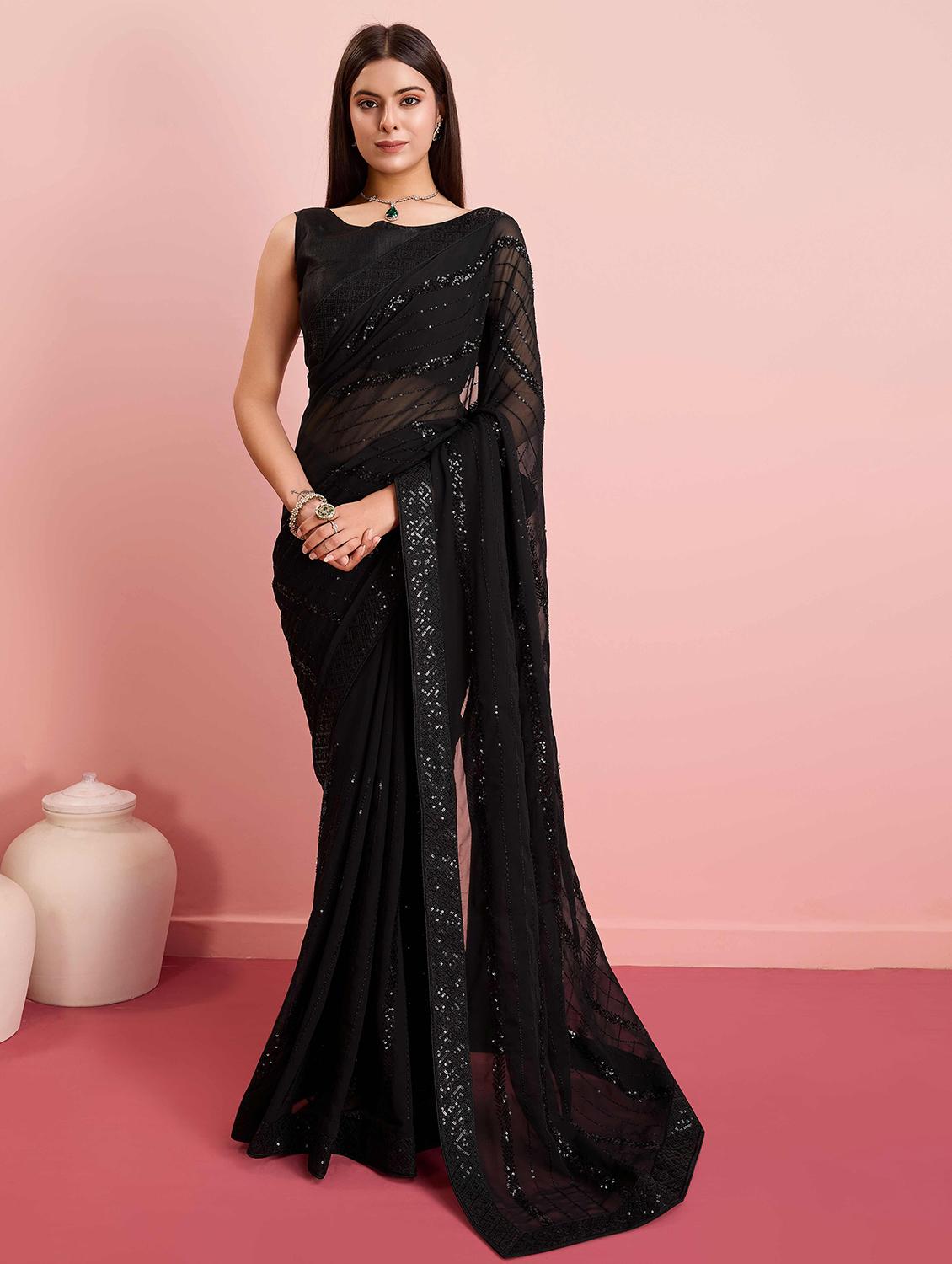 women solid with work embellished saree with blouse - 21916235 -  Zoom Image - 0