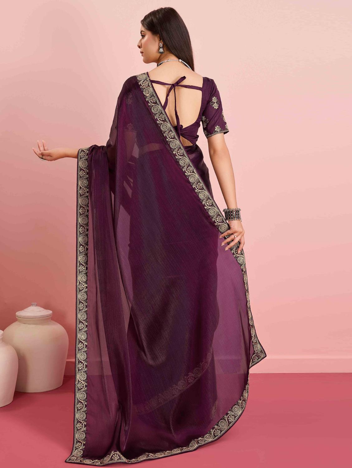 women solid with bordered saree with blouse - 21916248 - Standard Image - 2