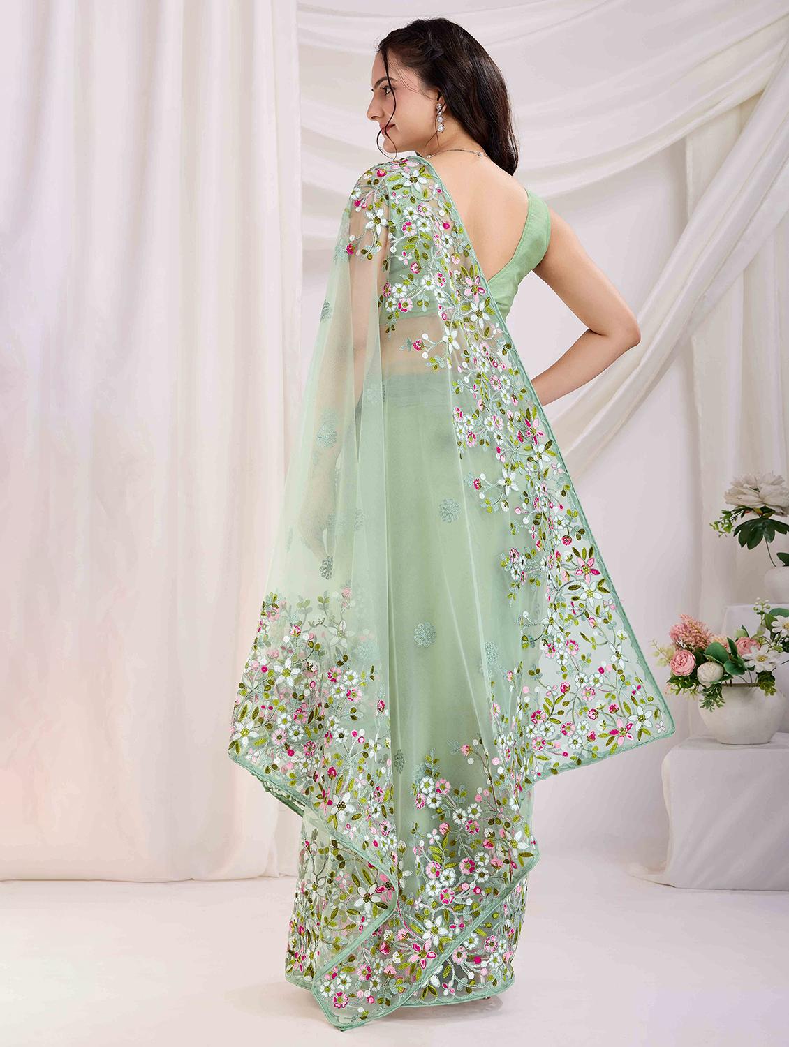 women floral embroidered saree with blouse - 21916259 - Standard Image - 2