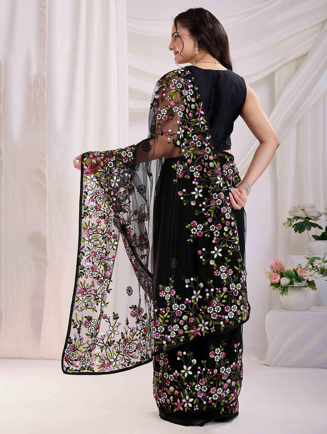 women floral embroidered saree with blouse - 21916261 - Standard Image - 2