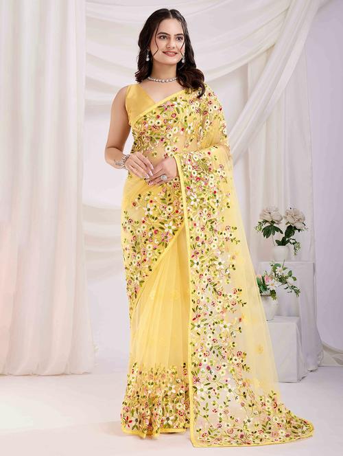 women floral embroidered saree with blouse - 21916262 - Standard Image - 0