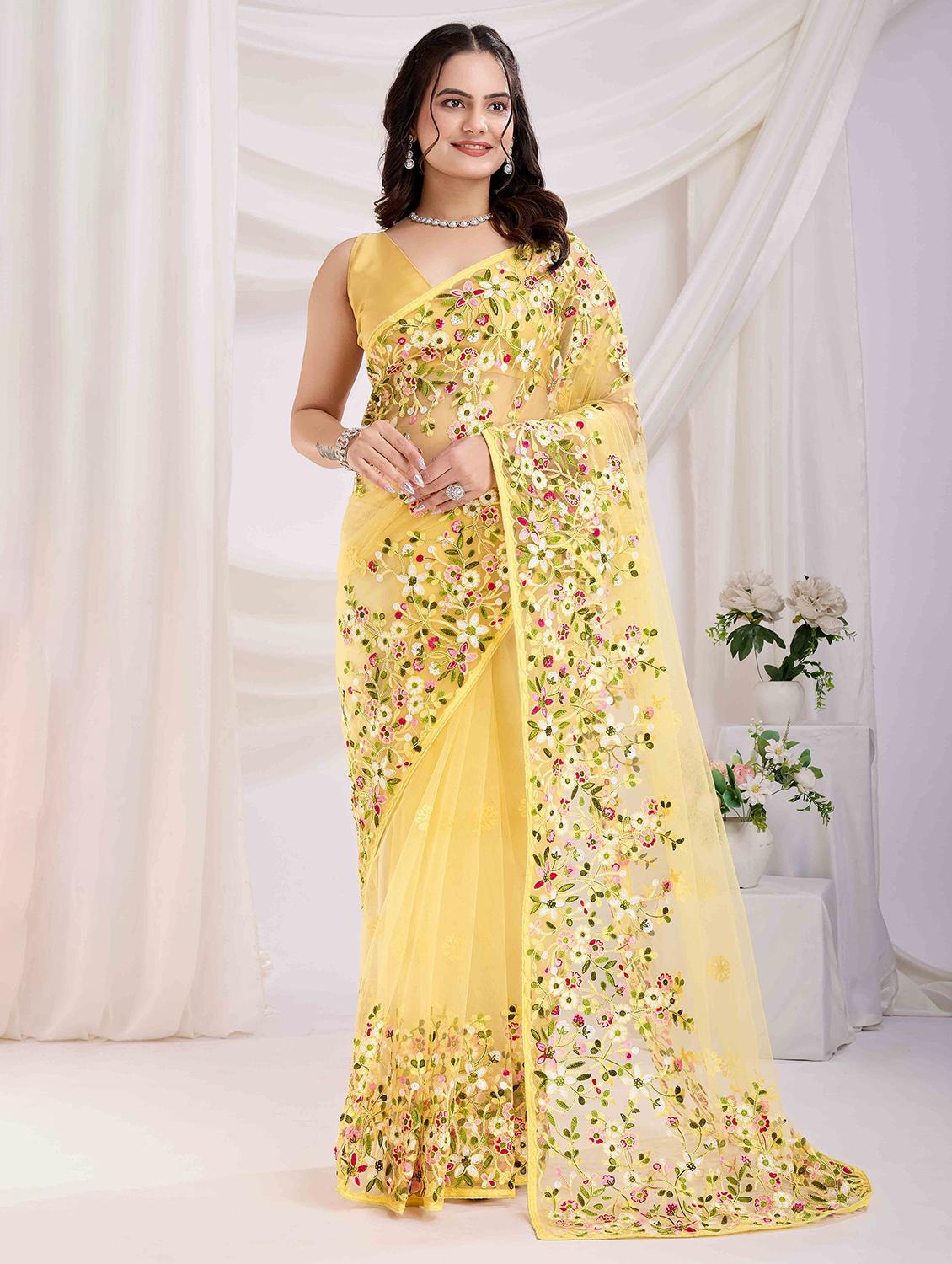 women floral embroidered saree with blouse - 21916262 - Zoom Image - 0