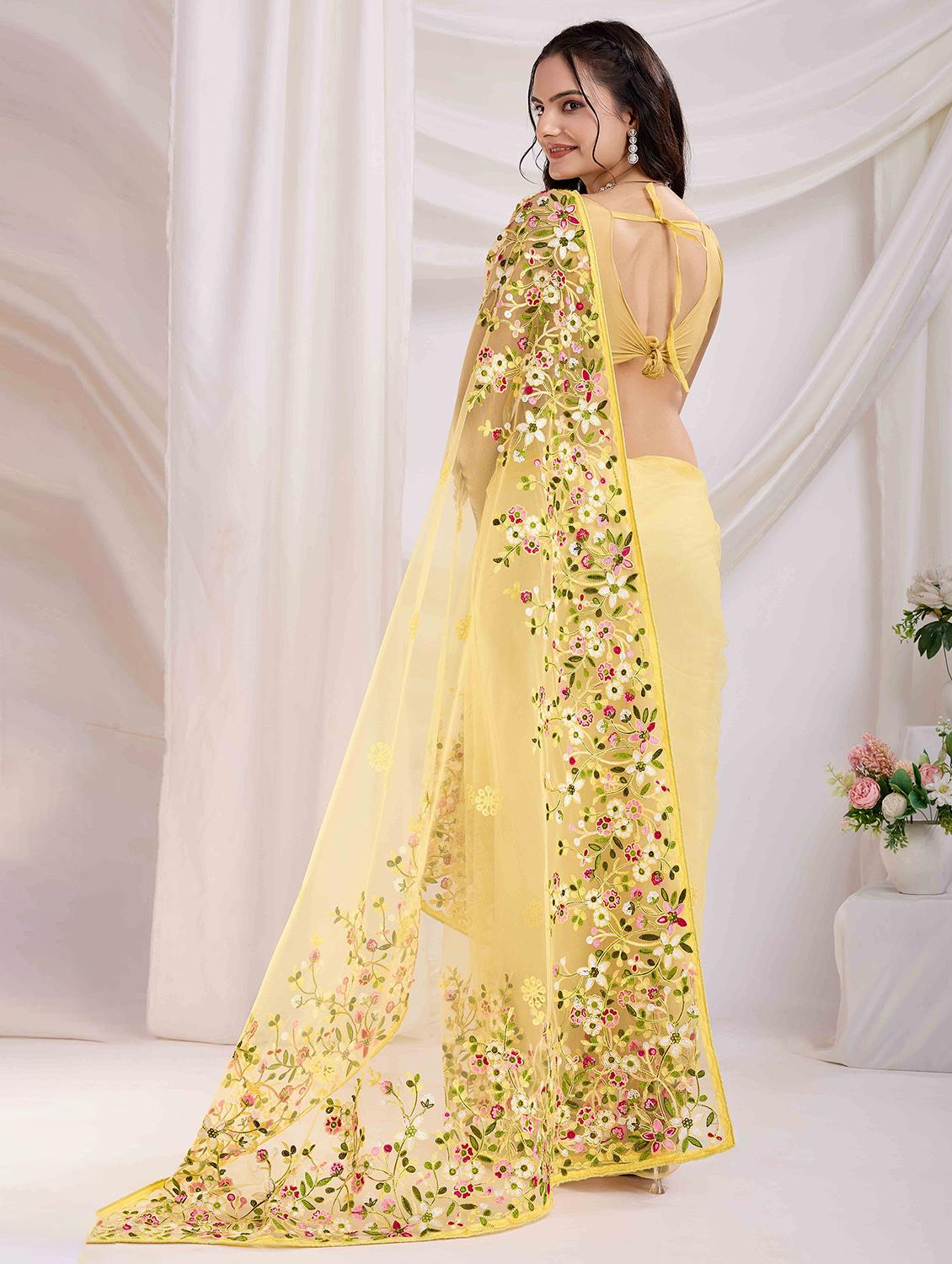 women floral embroidered saree with blouse - 21916262 - Standard Image - 2