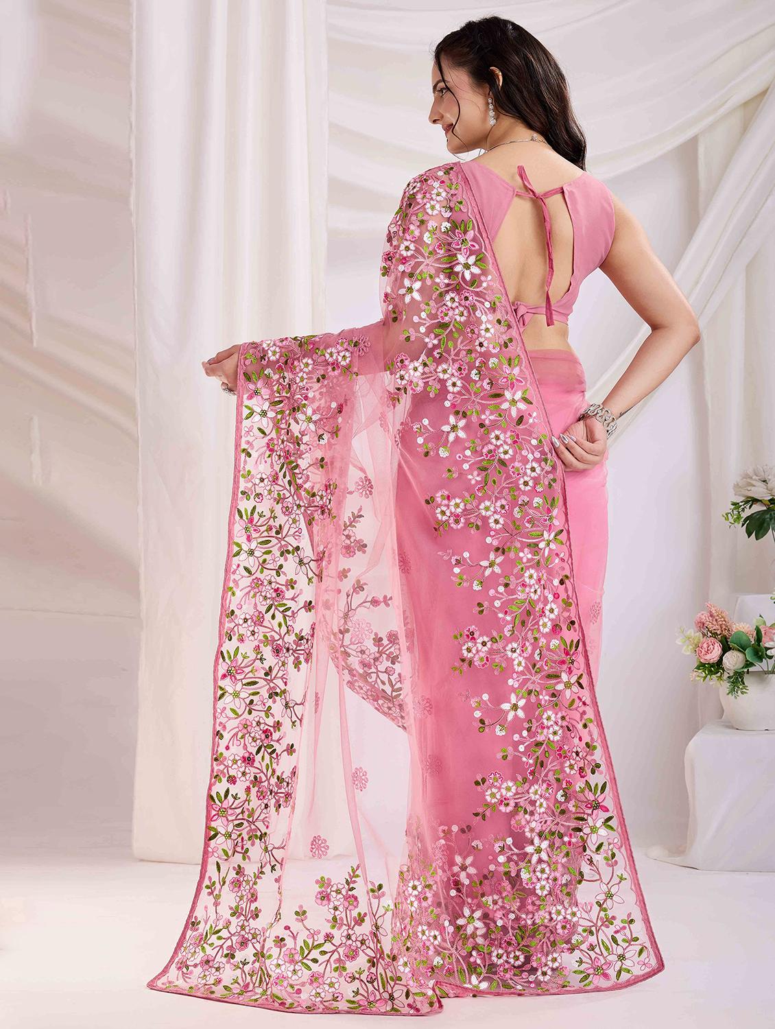 women floral embroidered saree with blouse - 21916263 - Standard Image - 2