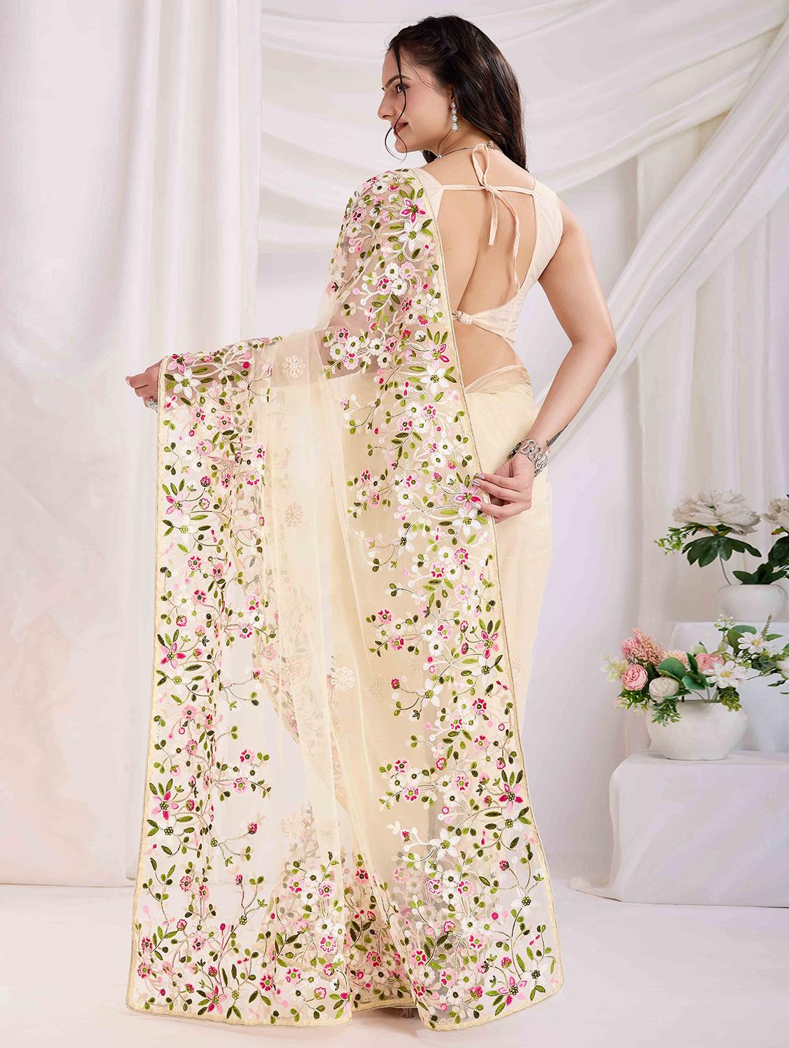 women floral embroidered saree with blouse - 21916264 - Standard Image - 2