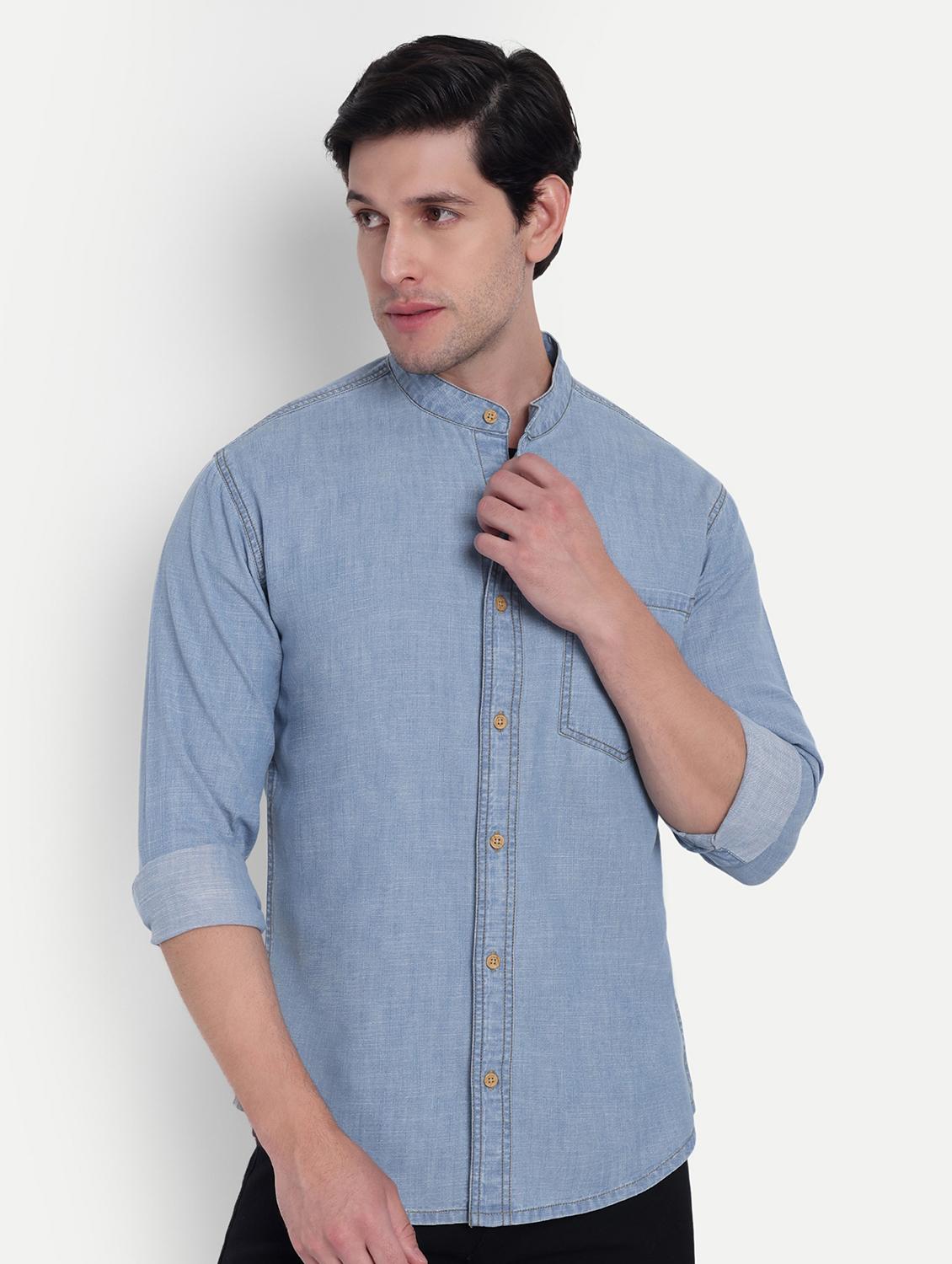 men solid long sleeve regular fit denim shirt - 21916281 - Zoom Image - 0