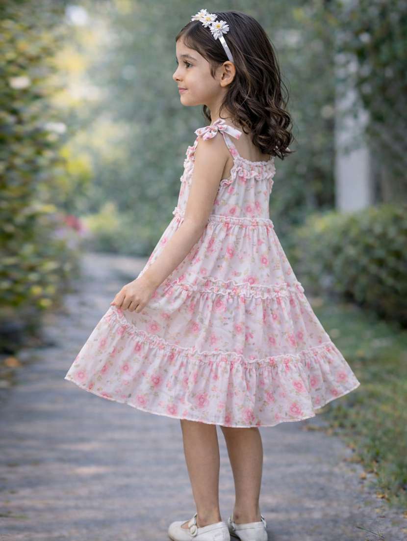Girls Pink Floral Printed Sleeveless Frock - 21916296 -  Standard Image - 2