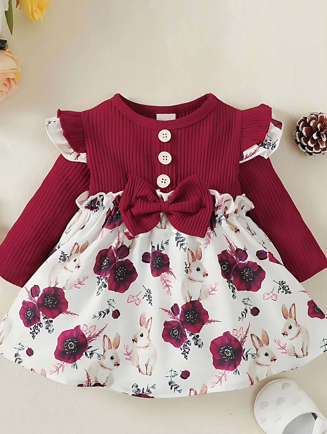 girls floral printed round neck frock