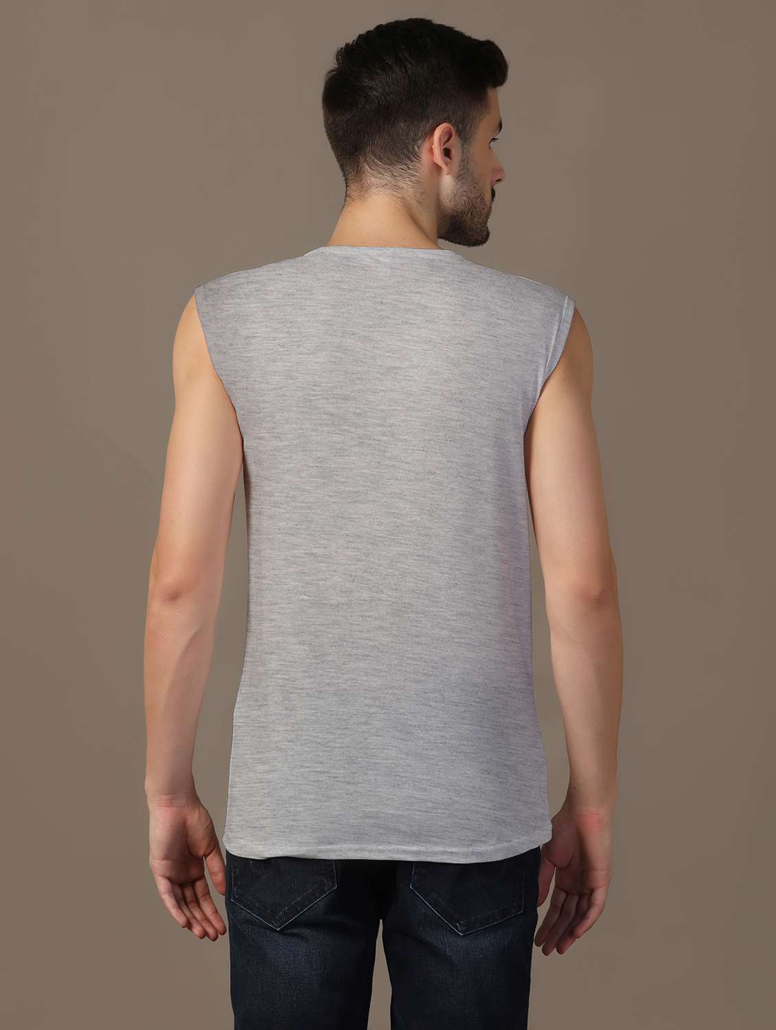 men grey solid sleeveless slim fit t-shirt - 21916310 -  Standard Image - 2