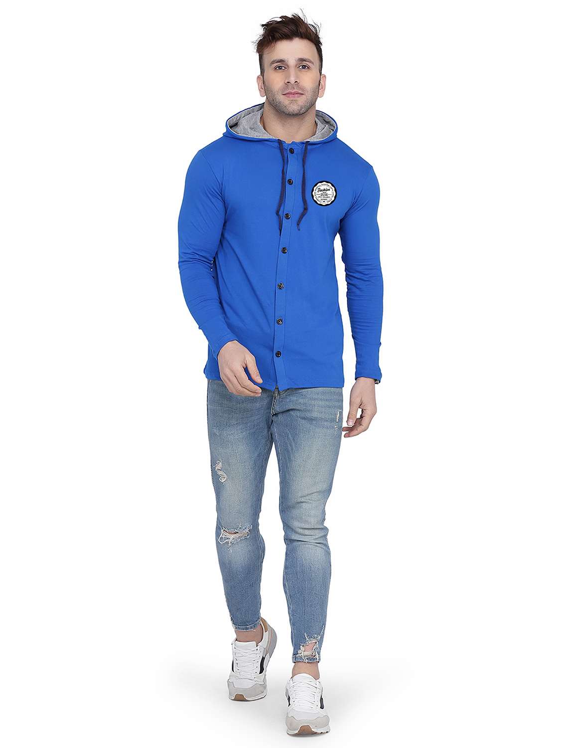men solid hooded long sleeves casual shirt - 21916351 -  Standard Image - 2