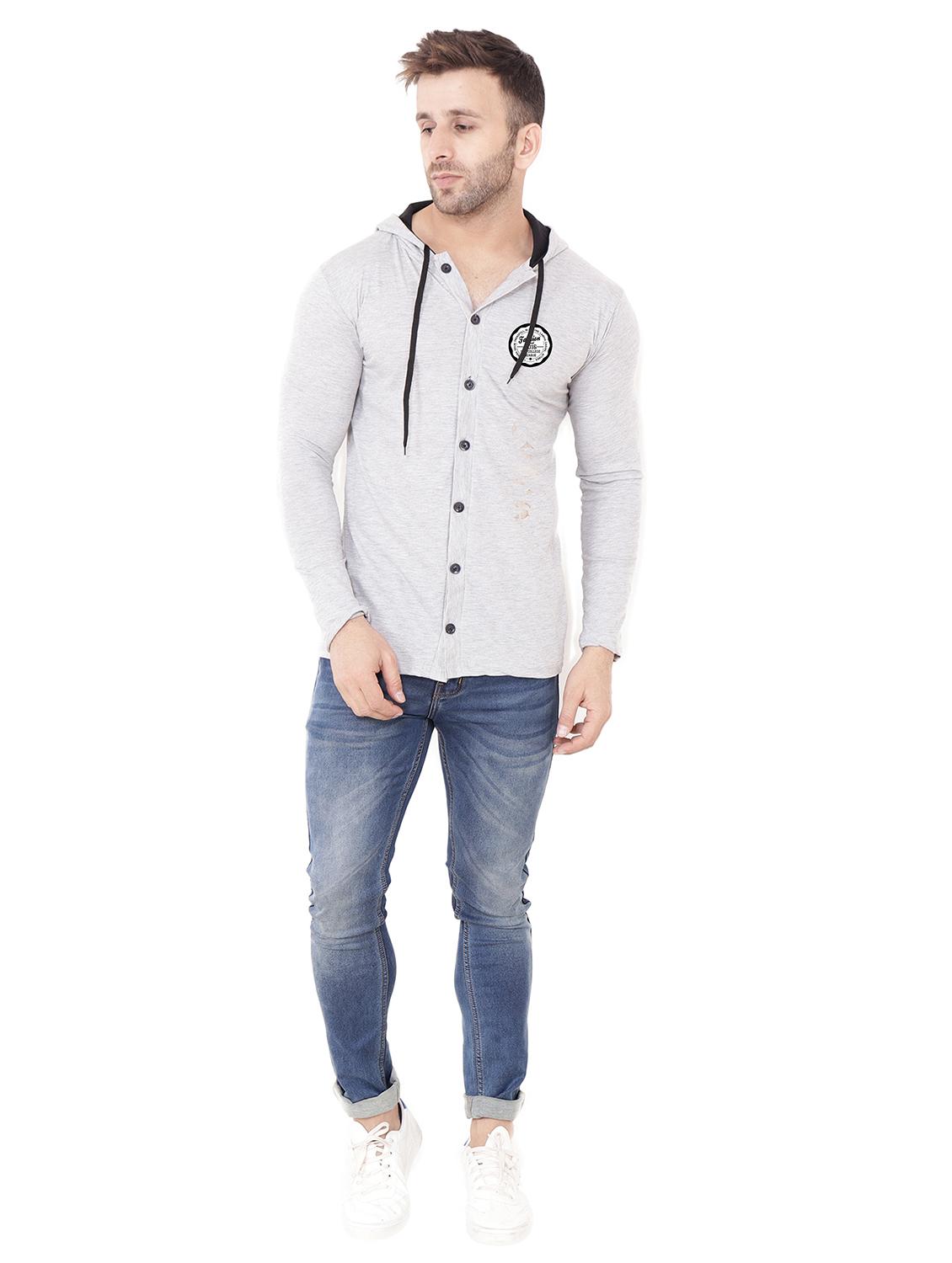 men solid hooded long sleeves casual shirt - 21916352 - Standard Image - 2