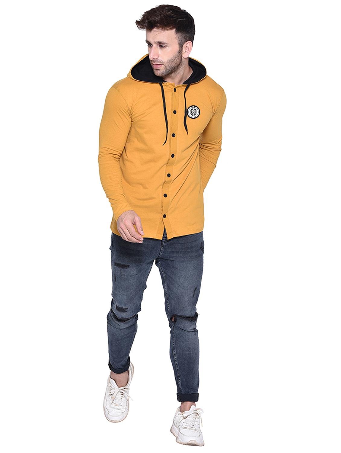 men solid hooded long sleeves casual shirt - 21916365 - Standard Image - 2