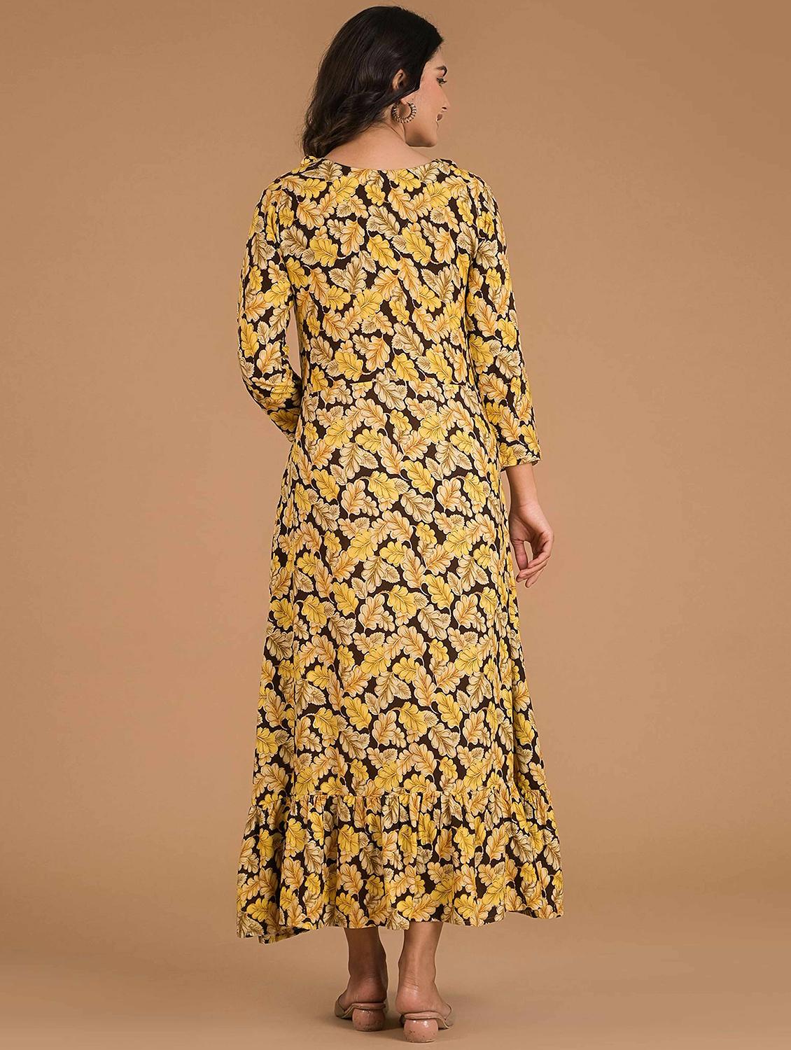 women printed three quarter sleeves tiered dress - 21916370 - Standard Image - 2
