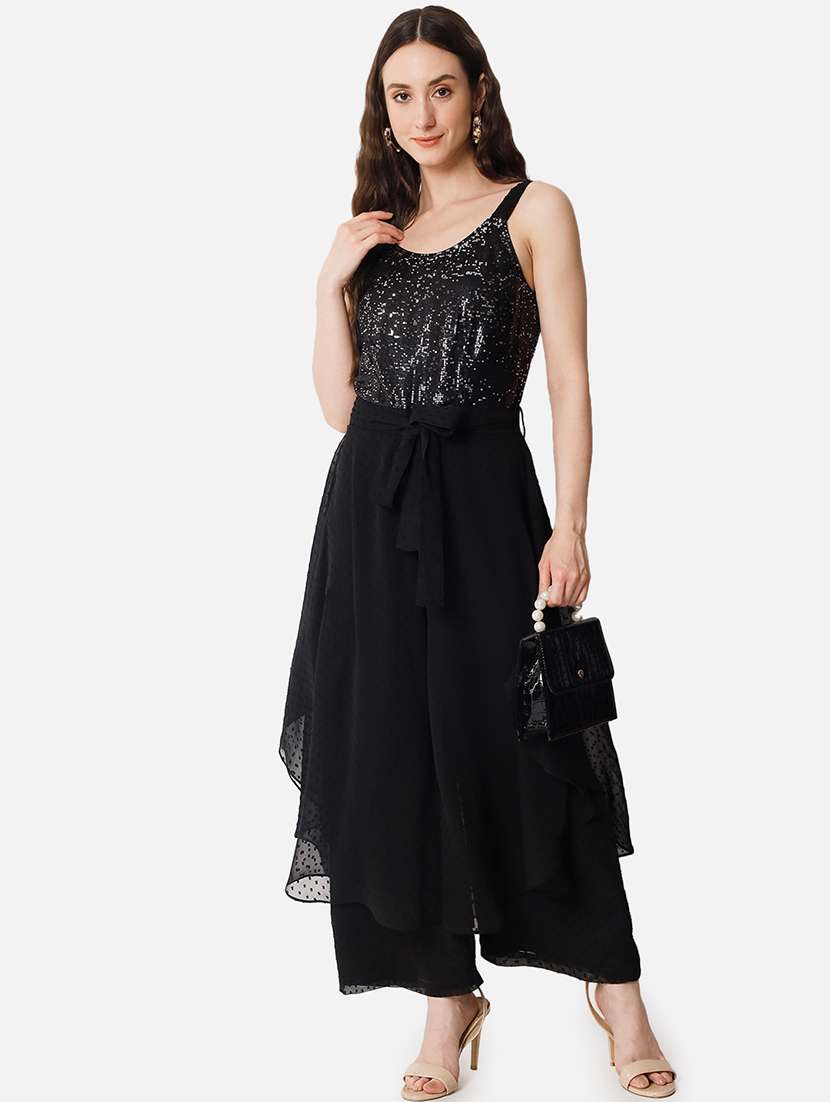 women sequined shoulder strap jumpsuit