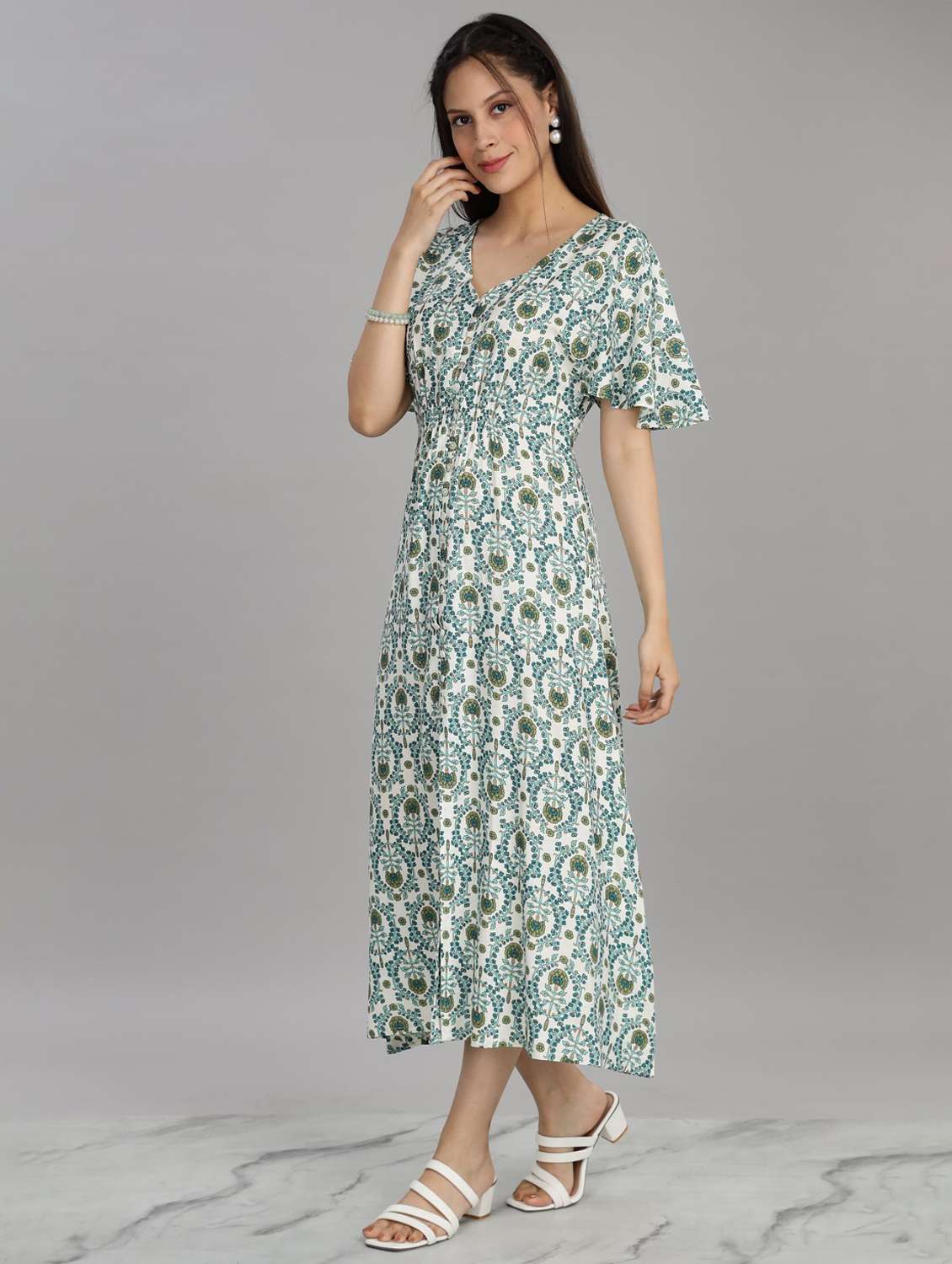 women white floral printed high slit ethnic dress - 21916488 -  Standard Image - 2