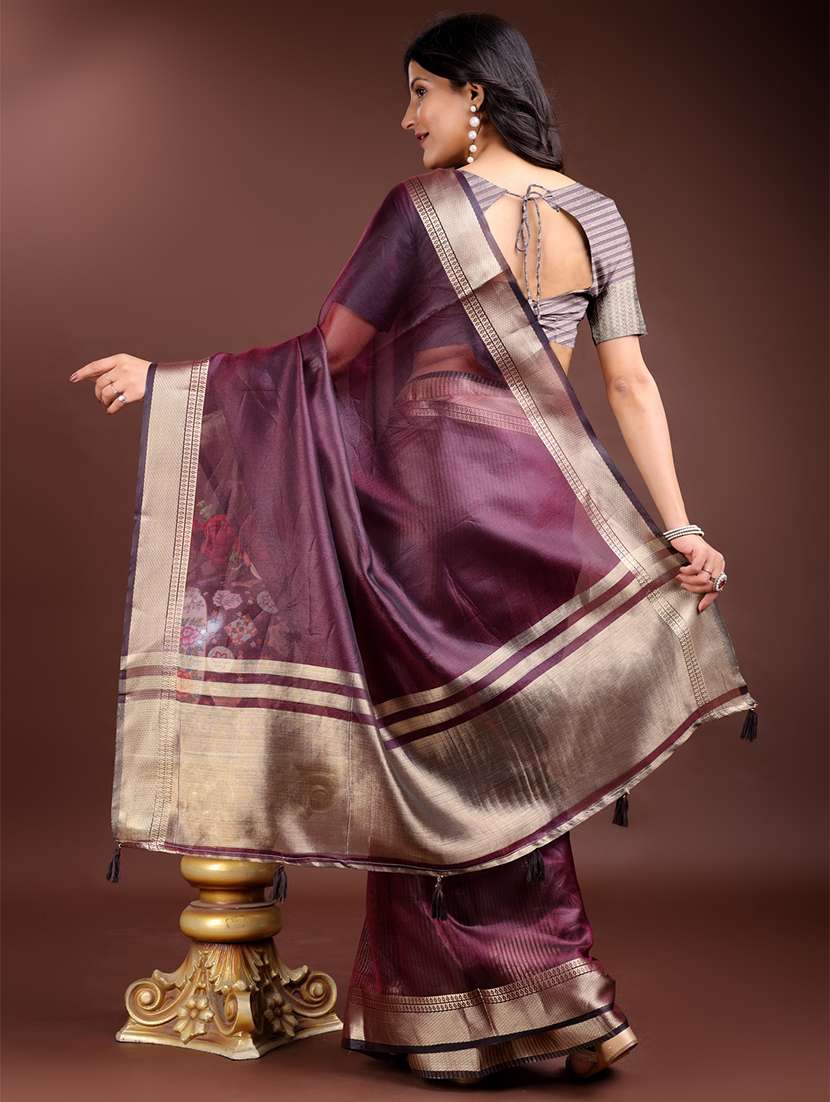 women solid with bordered saree with blouse - 21916613 -  Standard Image - 2