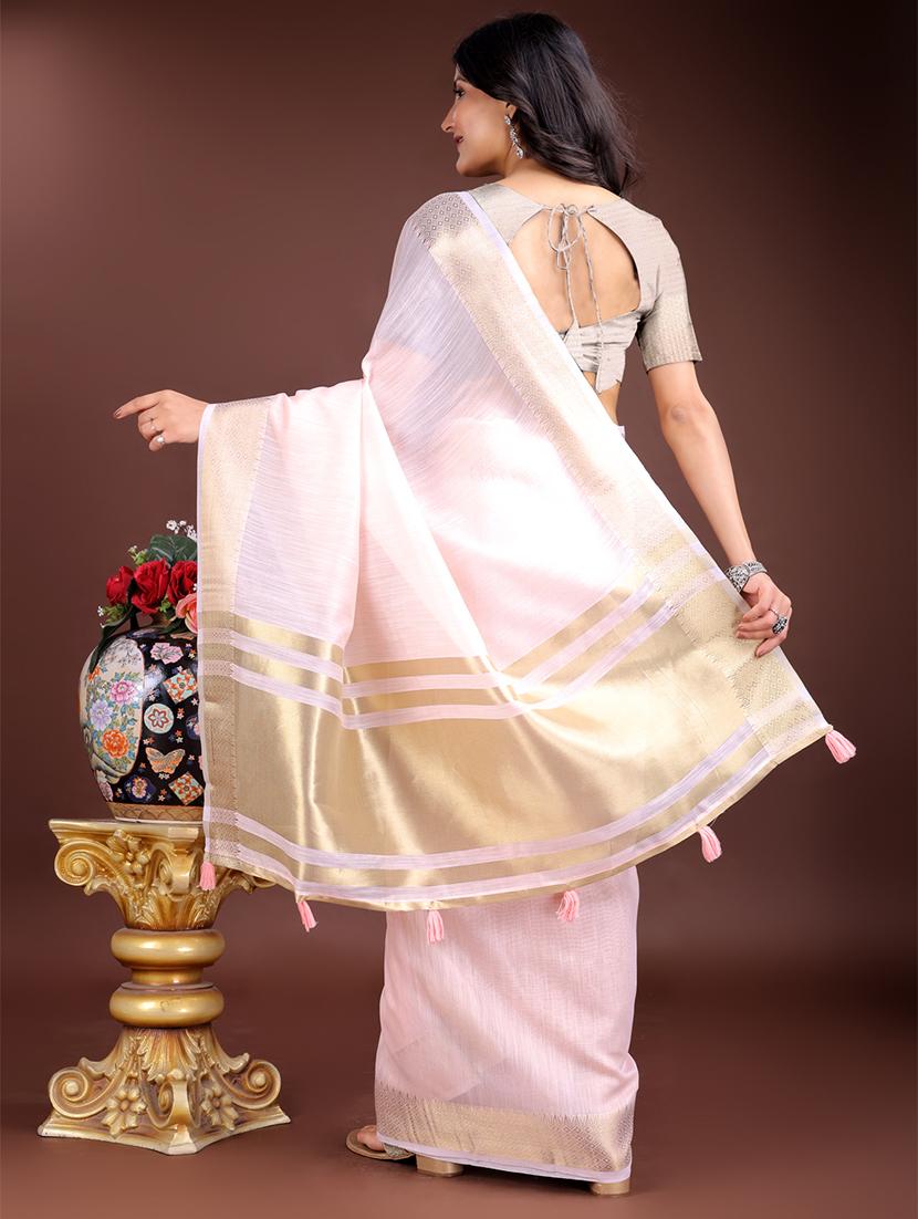 women solid with bordered saree with blouse - 21916621 - Standard Image - 2