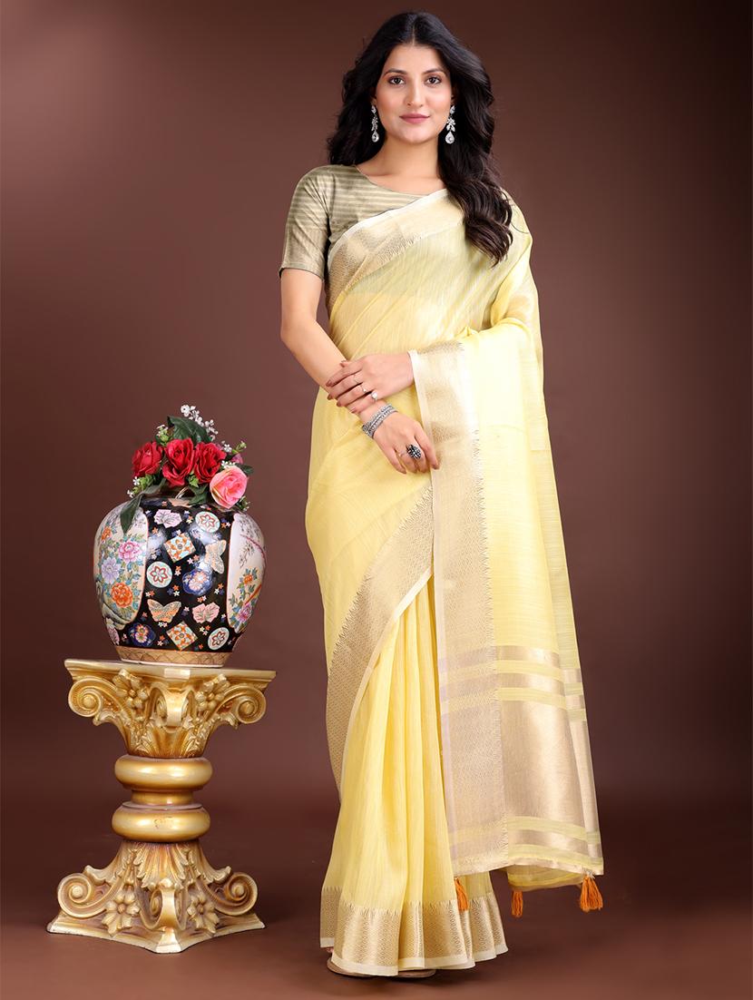 women solid with bordered saree with blouse - 21916625 -  Zoom Image - 0