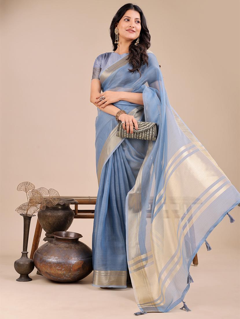 women solid with bordered saree with blouse - 21916626 - Standard Image - 2