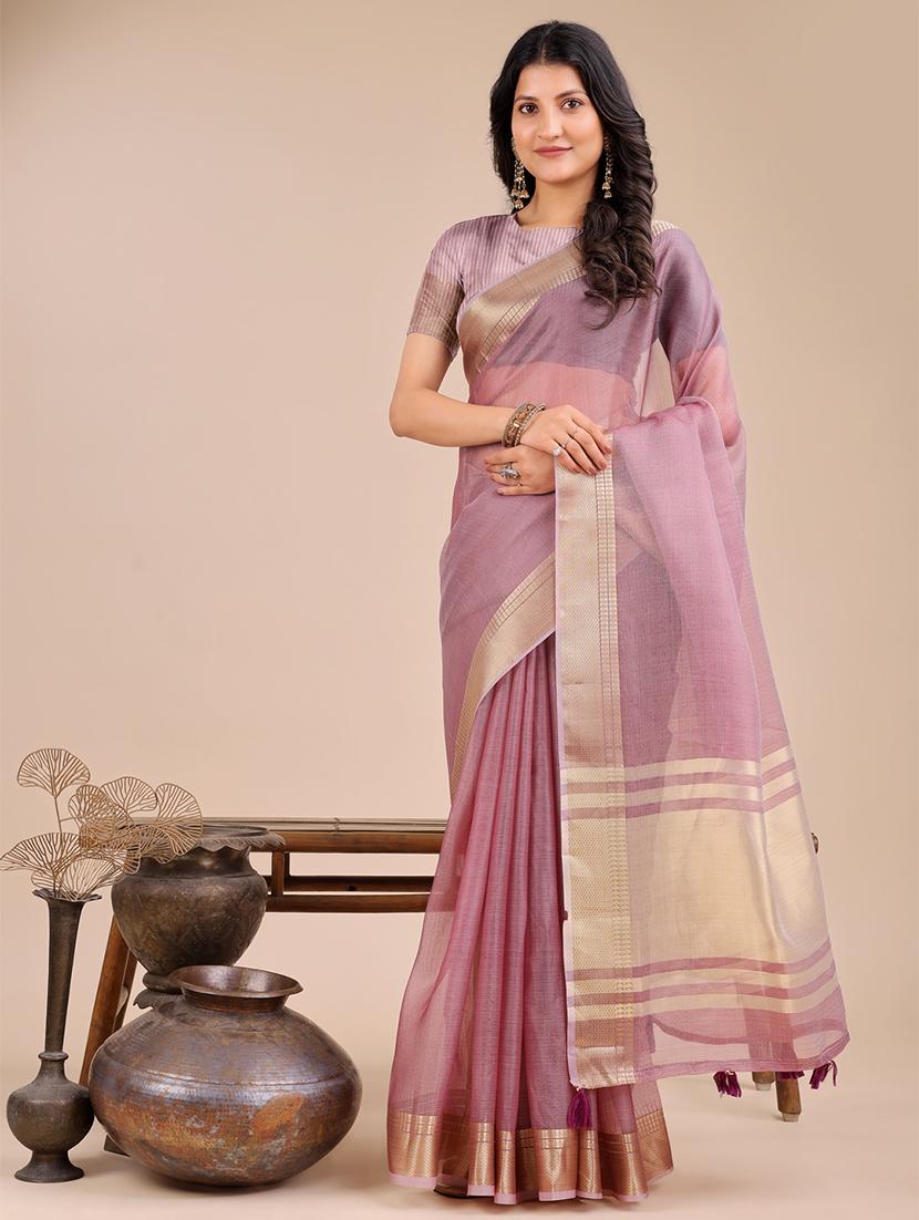 women solid with bordered saree with blouse - 21916628 -  Zoom Image - 0