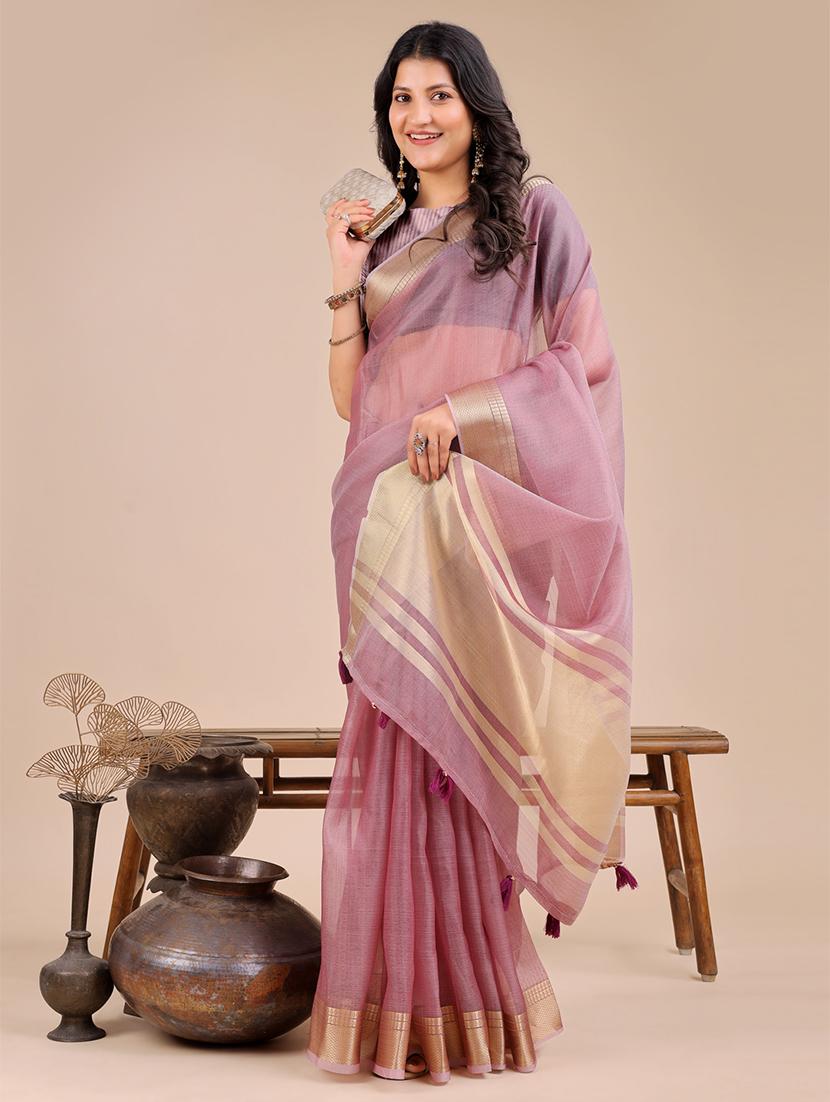 women solid with bordered saree with blouse - 21916628 - Standard Image - 2