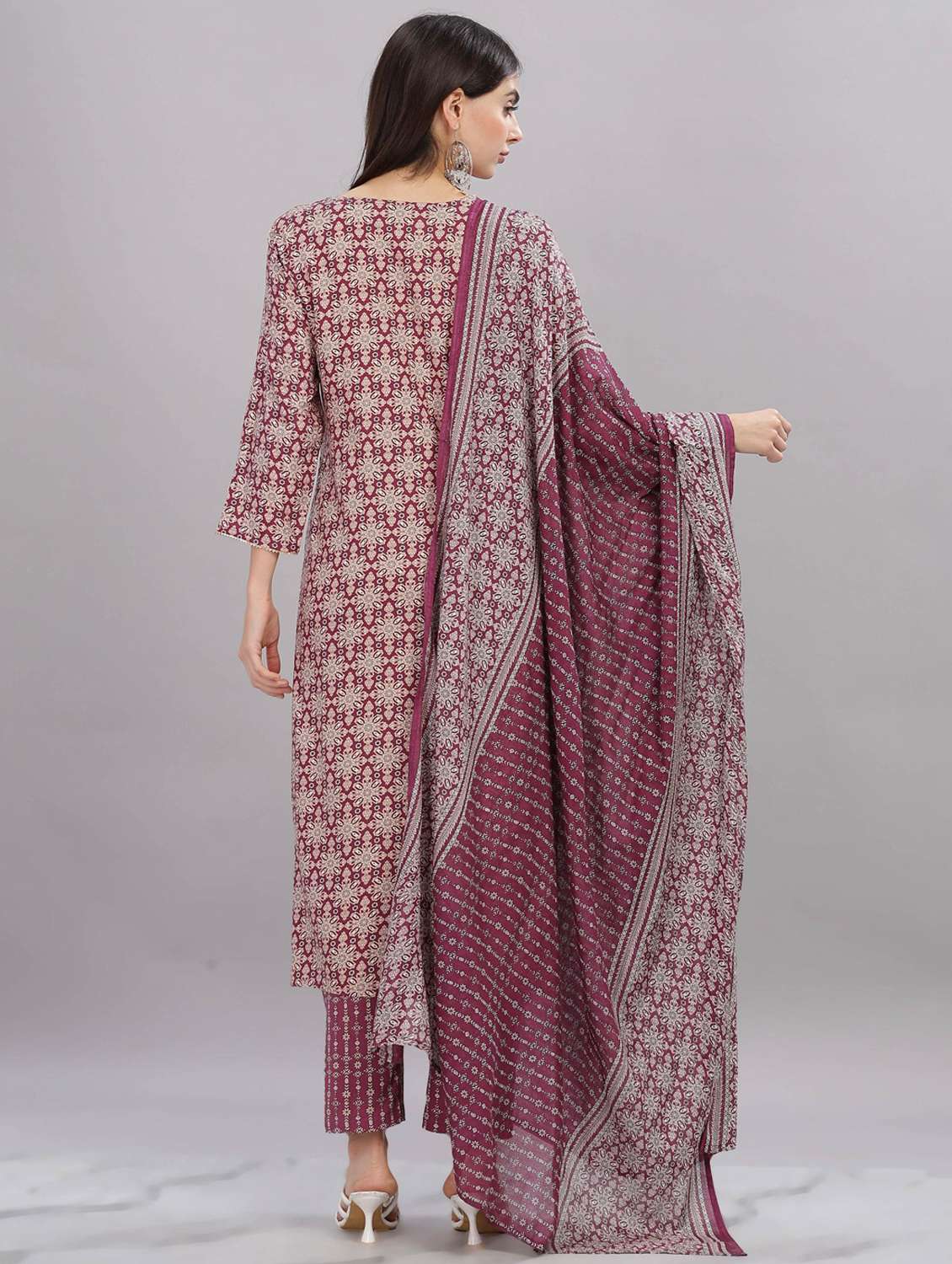 women three quarter sleeve kurta pant with dupatta set - 21916645 - Standard Image - 2