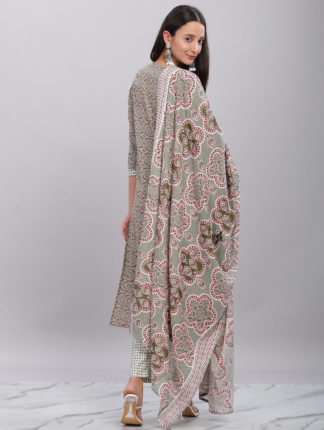 women three quarter sleeve kurta pant with dupatta set - 21916647 - Standard Image - 2