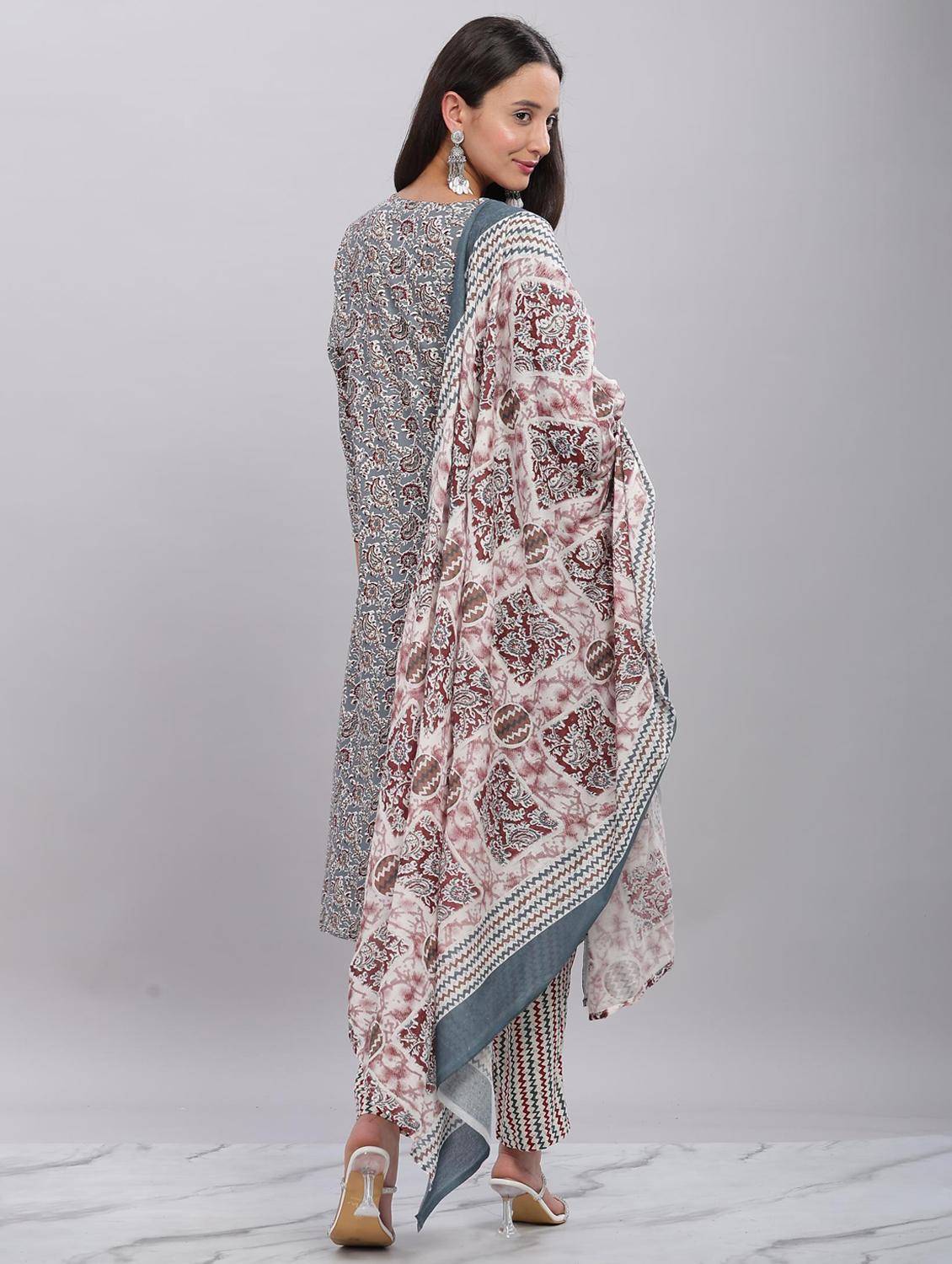 women three quarter sleeve kurta pant with dupatta set - 21916649 - Standard Image - 2