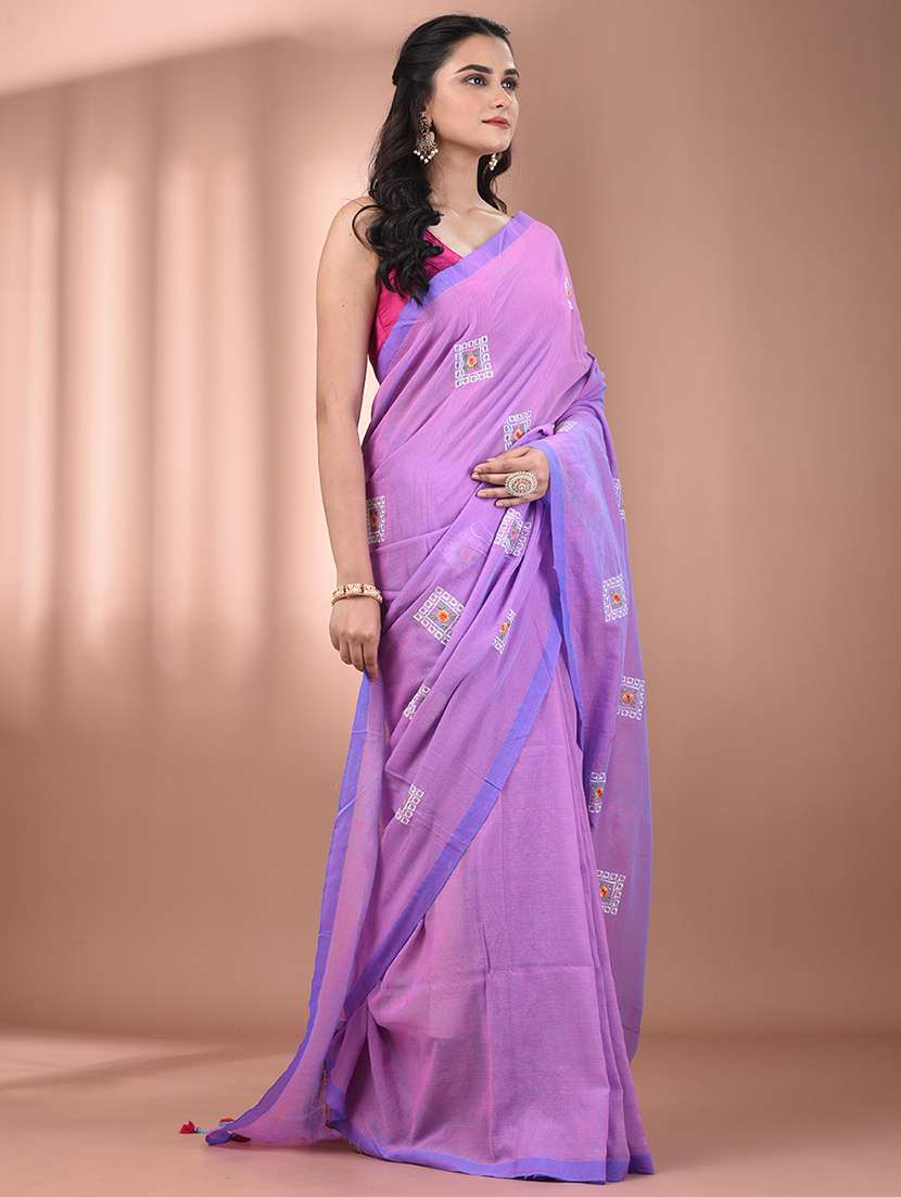 women lavender embroidered saree with blouse - 21916658 -  Standard Image - 2