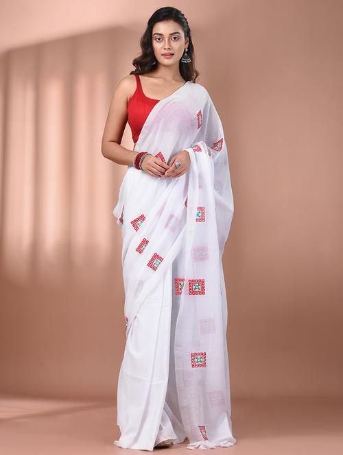 women white embroidered saree with blouse - 21916659 -  Standard Image - 0