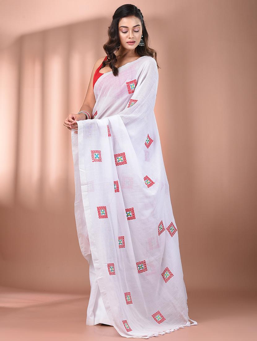 women white embroidered saree with blouse - 21916659 - Standard Image - 2