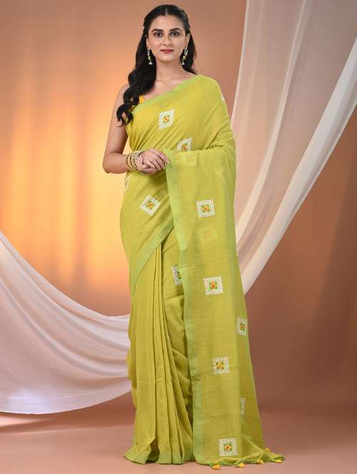 women lime embroidered saree with blouse - 21916660 - Standard Image - 0