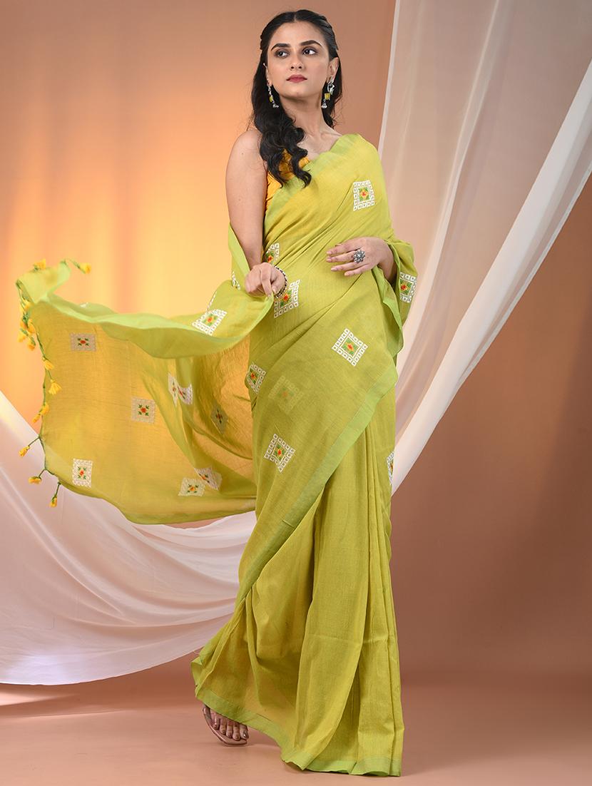 women lime embroidered saree with blouse - 21916660 - Standard Image - 2