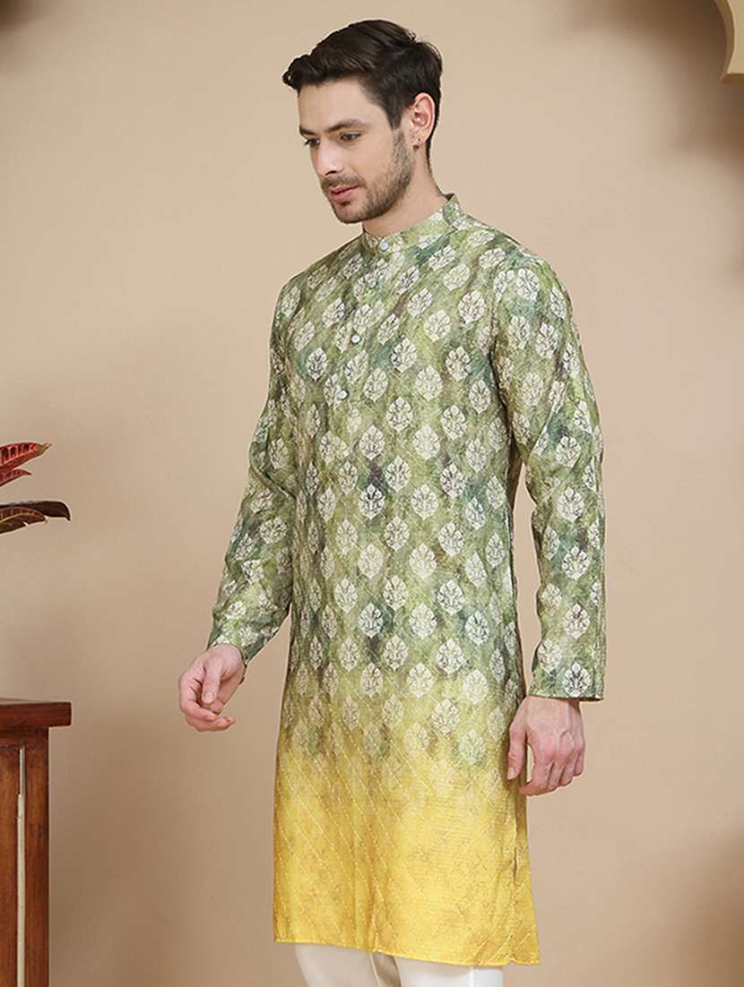 men printed mandarin neck long kurta - 21916668 -  Standard Image - 2