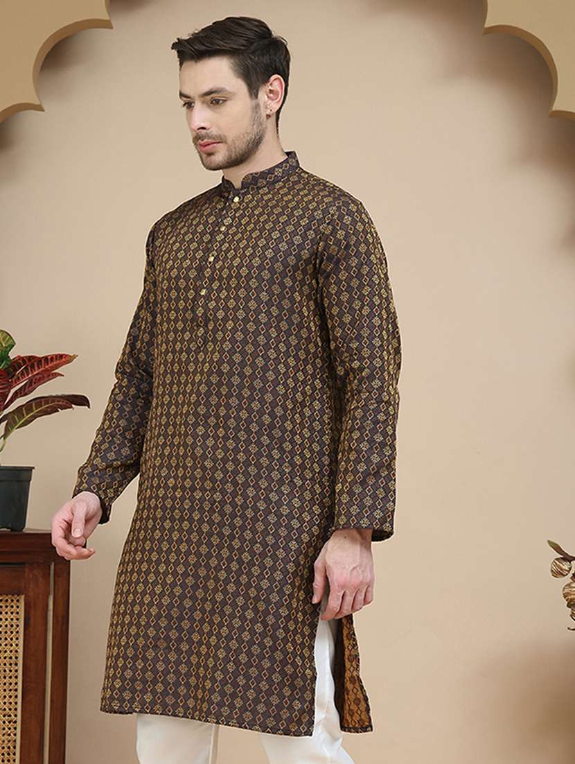 men self designed mandarin neck long kurta - 21916669 - Standard Image - 2