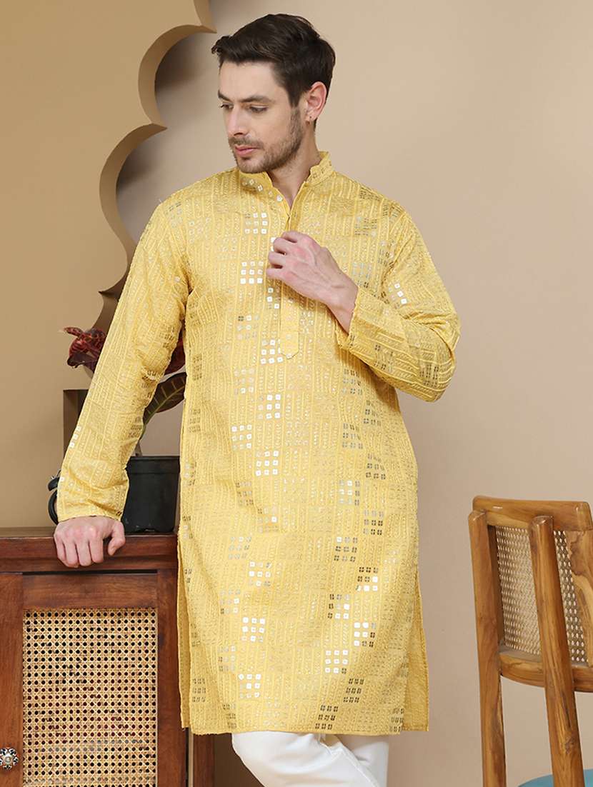 men embroidered mandarin neck long kurta