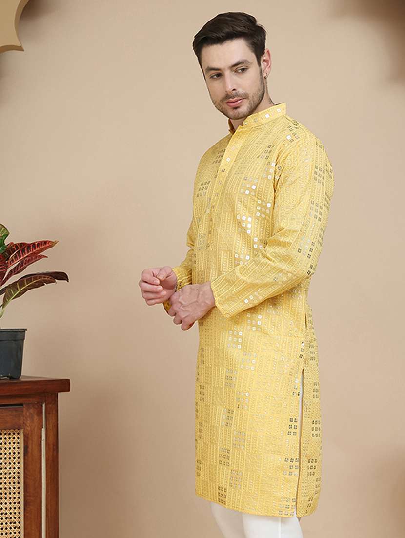 men embroidered mandarin neck long kurta - 21916671 - Standard Image - 2