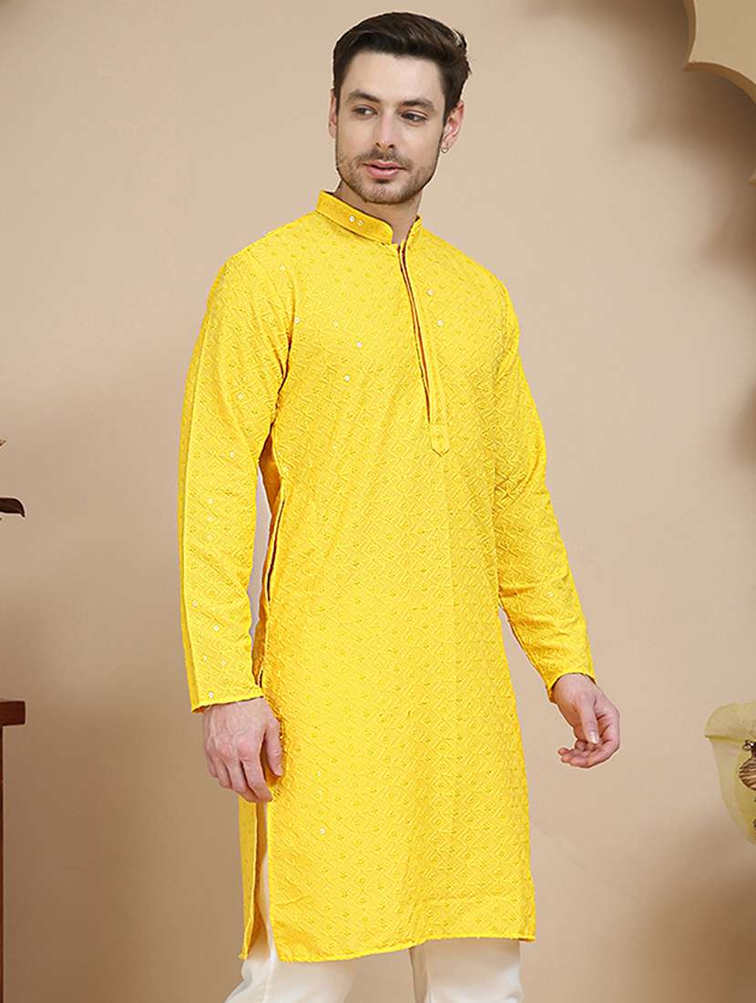 men embroidered mandarin neck long kurta - 21916676 -  Standard Image - 2