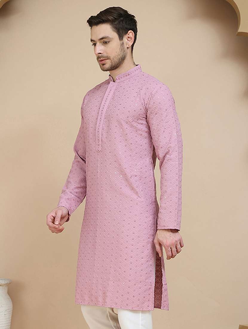 men embroidered mandarin neck long kurta - 21916682 -  Standard Image - 2