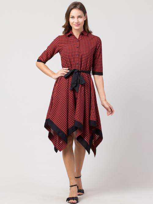 women checkered collared asymmetric dress - 21916685 -  Standard Image - 0