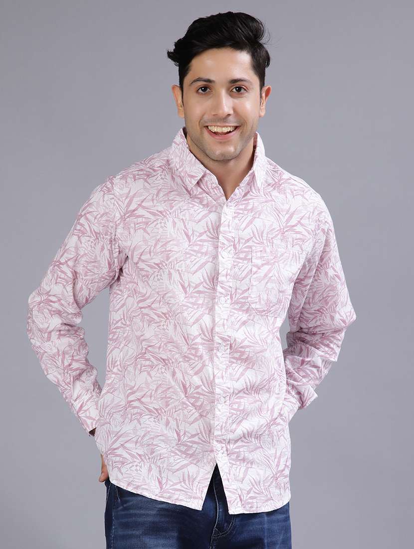 men printed collared long sleeve shirt