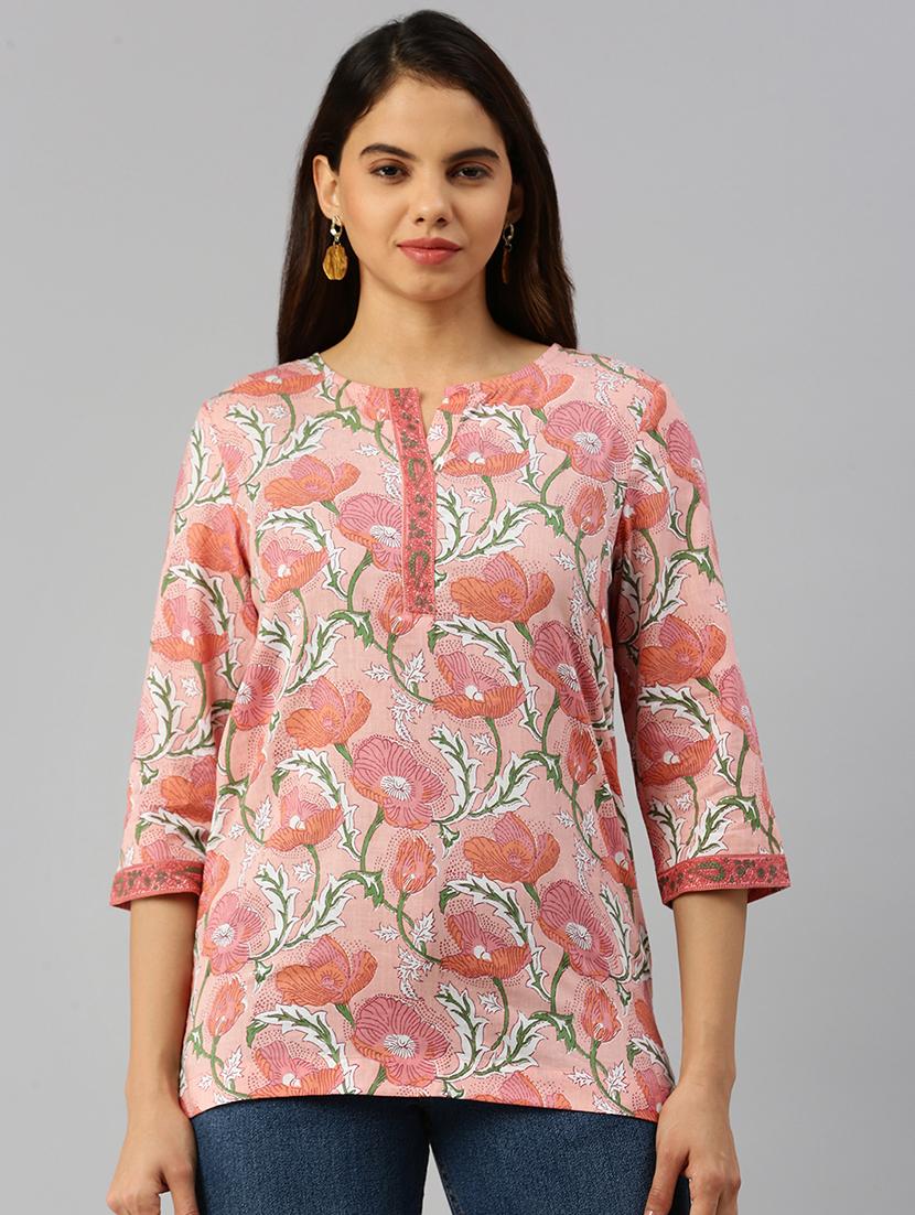 women floral print notch neck stright kurti - 21917000 - Standard Image - 2