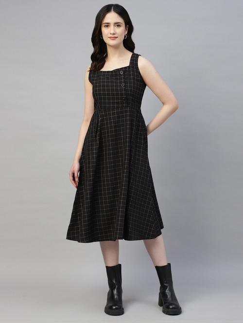 women checkered sleeveless fit & flare dress - 21917018 - Standard Image - 0